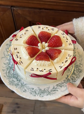简约ins红色蝴蝶结蛋糕装饰摆件女生小仙女生日甜品烘焙装扮插件