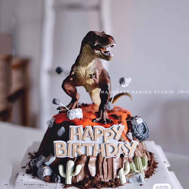卡通火山喷发霸王龙模型生日蛋糕