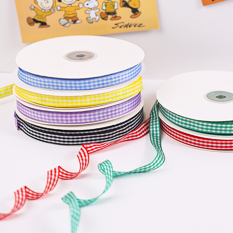 1cm格子带双面色织带烘焙蛋糕鲜花礼盒包装丝带服装辅料彩带50码