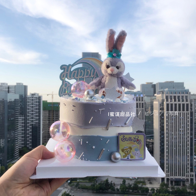 网红毛绒兔黛拉紫色派对装扮摆件