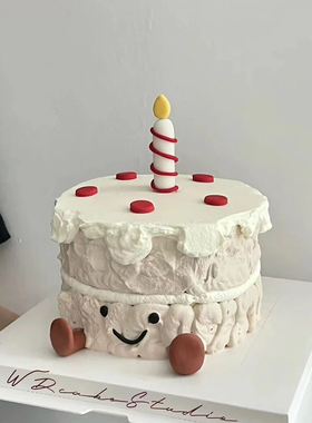 网红jelly生日蛋糕装饰摆件软陶可爱ins简约蜡烛cat插件小脚插牌