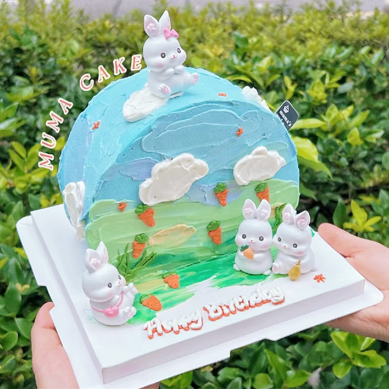 森系可爱小兔子生日蛋糕装饰摆件