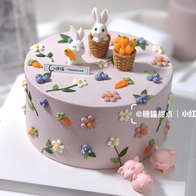 小红书同款萌兔蛋糕装饰可爱动物小兔子小猪猪胡萝卜烘焙装饰摆件
