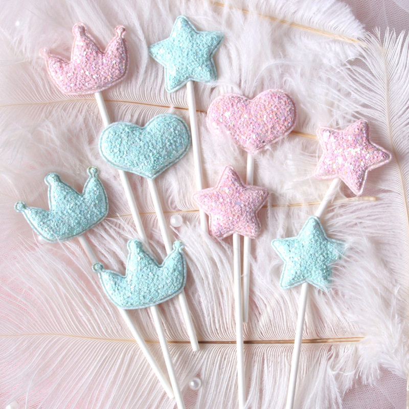 唯美少女爱心皇冠生日蛋糕装饰插件星星插牌烘焙用品生日派对插旗