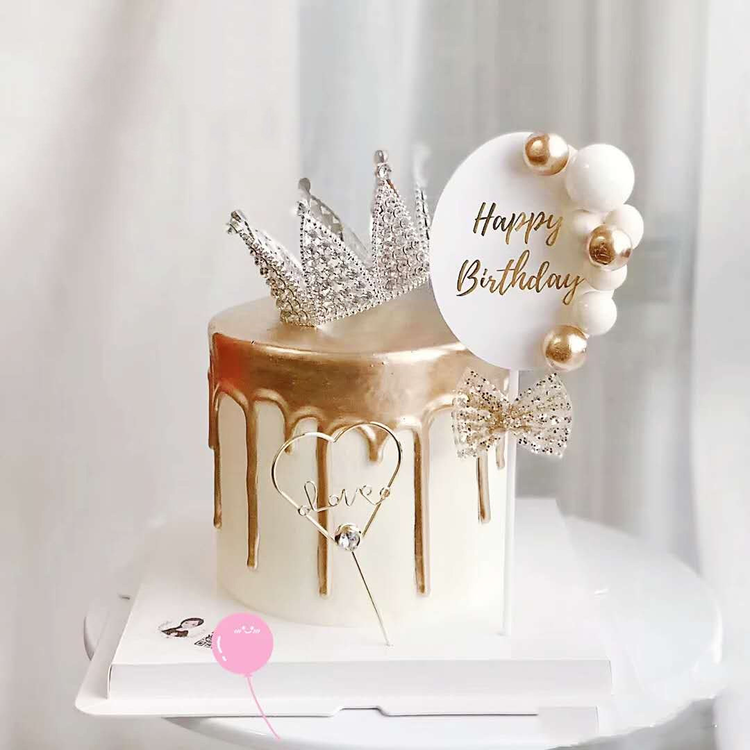 银色全钻皇冠蛋糕装饰摆件INS网红简约铁艺带钻爱心蛋糕装饰插件