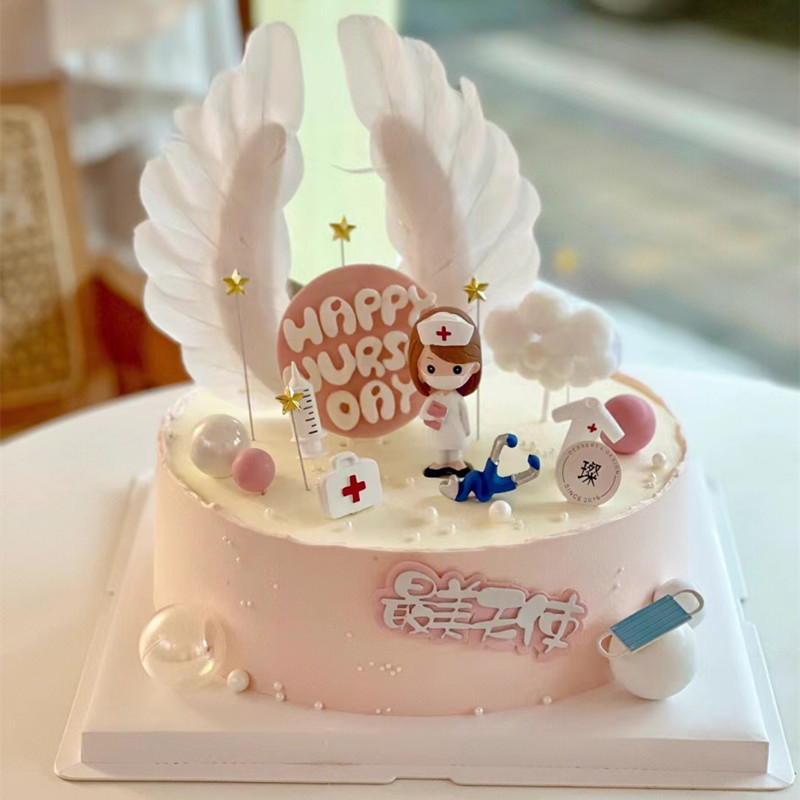 中国医师节蛋糕装饰摆件白衣天使听诊白大褂医师插件天使翅膀插牌