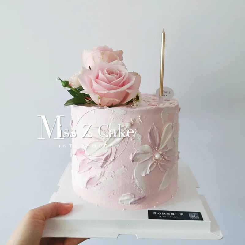 简约母亲节鲜花生日蛋糕装插牌仿真玫瑰花朵摆件金色铅笔蜡烛插件