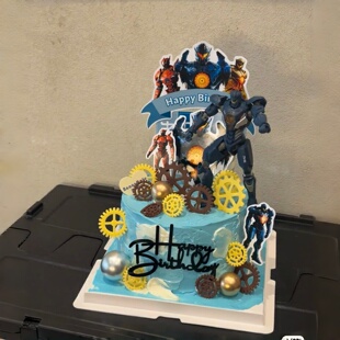 炫酷环太平洋机器人蛋糕装饰摆件复仇者流浪者男孩生日甜品台装饰