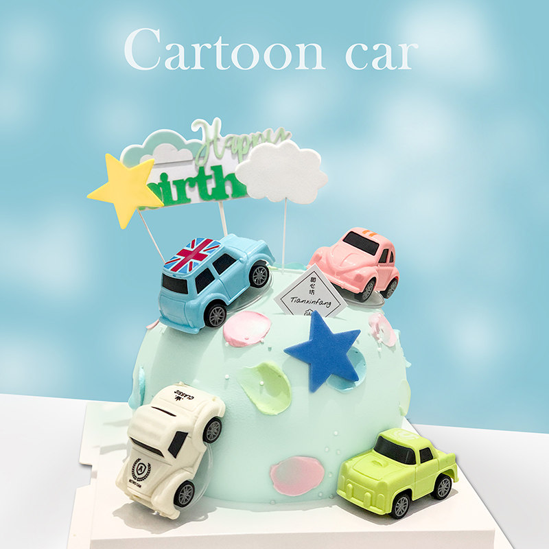 迷你彩色回力车摆件六一儿童节糖果色卡通小汽车儿童男孩蛋糕插件