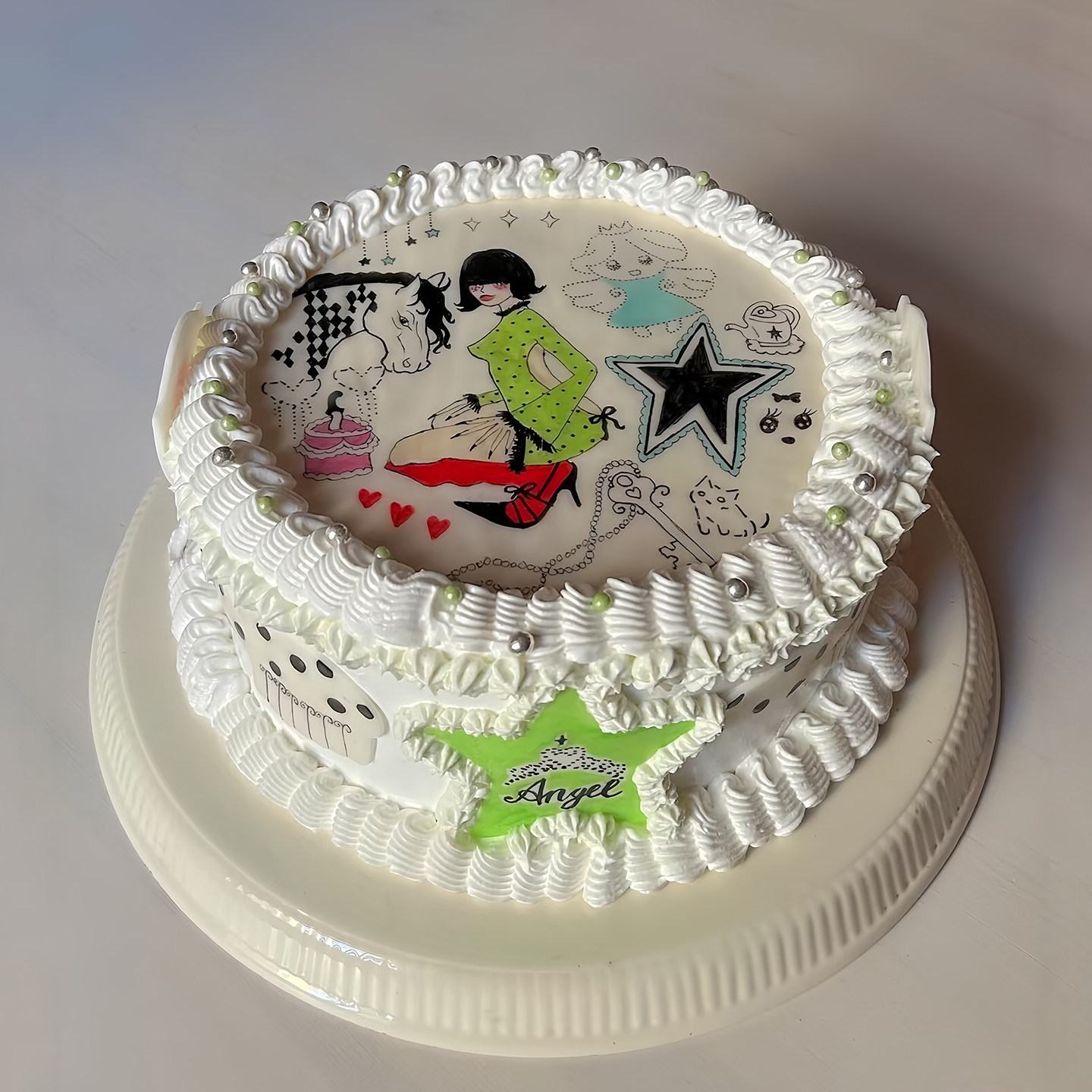 网红古早朋克女孩生日蛋糕装饰