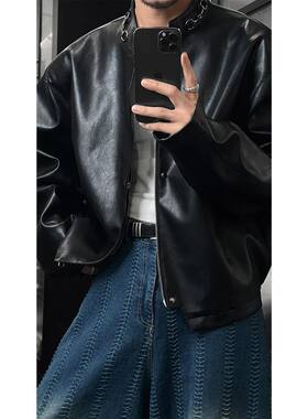 春季时尚个性新款男士潮流百搭小众帅气轻奢男款宽松立领夹克外套