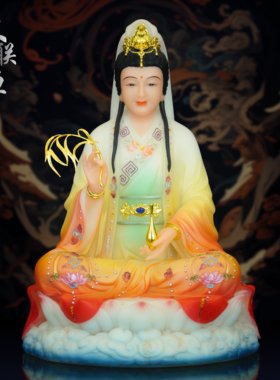 汉白玉坐莲妙善观音佛像供奉摆件