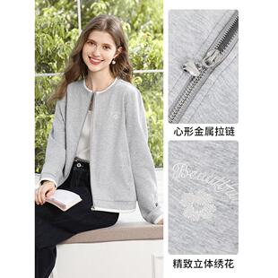 洋气质灰色短外套女2026秋季新款绣花小个子休闲正肩棒球服
