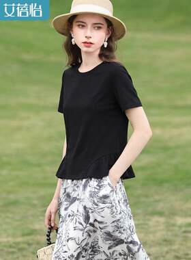 【莱赛尔/凉感】黑色设计感短袖T恤女2026夏季新款气质上衣