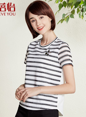 艾蓓怡上衣新款女短袖蕾丝小衫