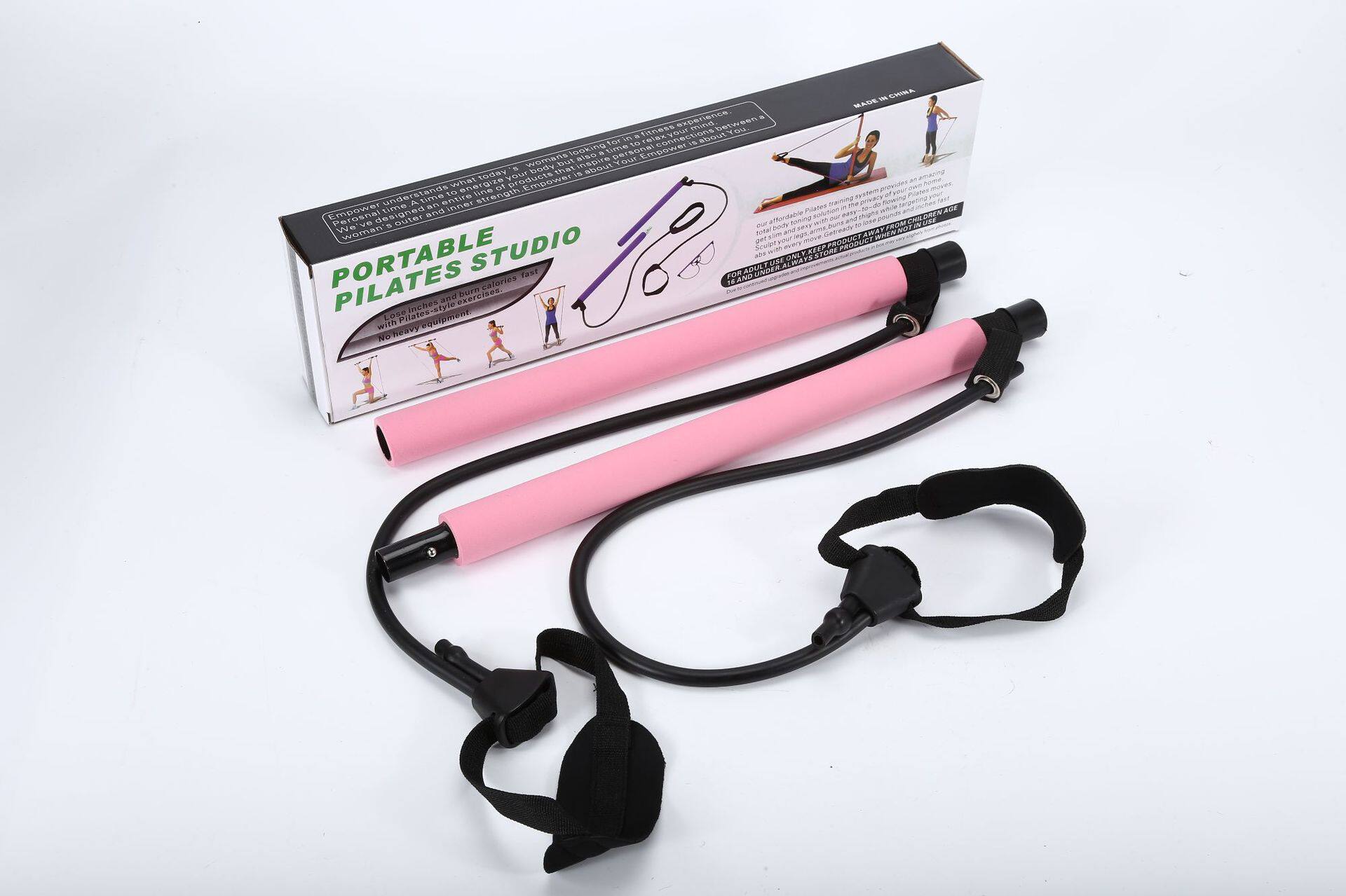 工厂直供可调节普拉提棒健身棒瑜伽拉力绳背部训练器弹力绳拉伸带