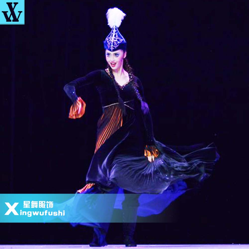 哈萨克族舞蹈服装黑走马演出服