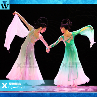舞蹈演出服飘逸仕女图群舞服装 古典舞蹈粉墨舞蹈服装 中国风水袖