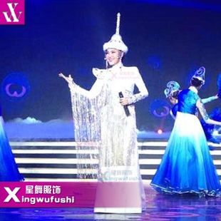 蒙古礼服乌兰图雅同款演出服美丽达古拉民族高档白色盛装厂家正品