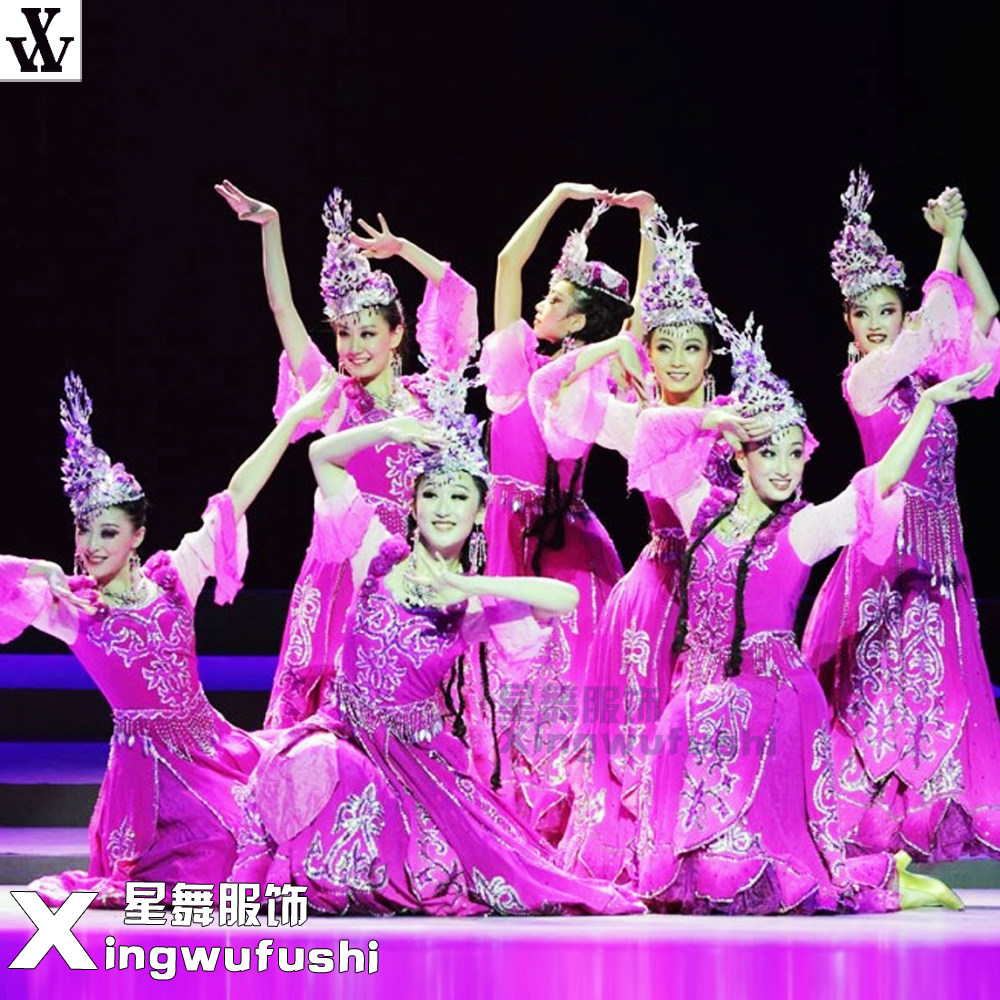 新疆群舞大联欢舞蹈演出服装民族舞蹈服装新疆舞台装维族舞蹈服