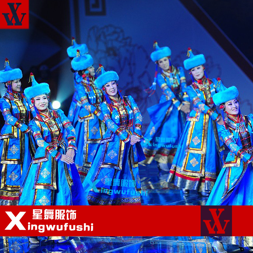 蒙古盛装蓝色高端大气群舞连衣裙