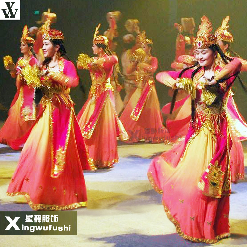 新疆开场舞大摆裙舞蹈演出服装少数民族民间群舞演出服装维吾尔族