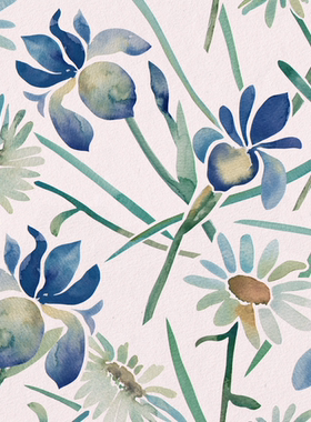 四方连续定制面料布料米样数码印花花型设计 手绘花朵T19-33