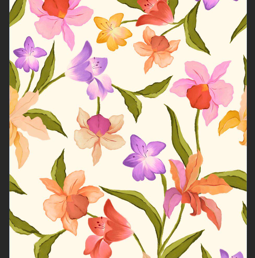 四方连续花型设计psd tif印花格式 素材 手绘花朵水彩t5-70