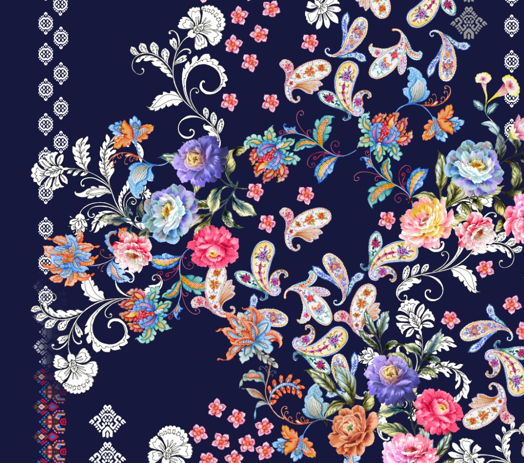 大尺寸高清分辨率设计素材 民族风花朵长方巾K3-46