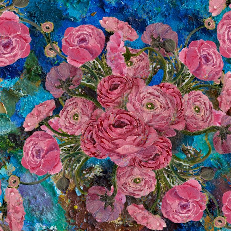 多图四方连续花型设计PSD TIF印花格式 无分层油画 花朵 T35-2