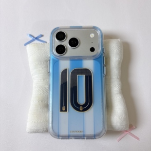 蓝白条纹球衣圆边双层适用苹果17promax手机壳iPhone16新款保护套15 /14/13全包硅胶防摔日韩