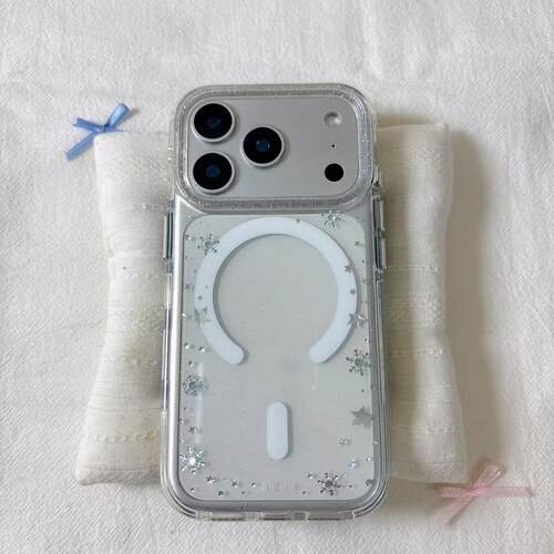 ins围边星星雪花磁吸圆边双层适用苹果17promax手机壳iPhone16新款保护套15 /14/13全包硅胶防摔日韩小众