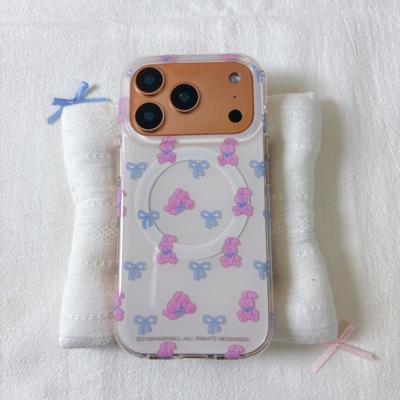 可爱满屏蝴蝶结兔子磁吸双层适用苹果17promax手机壳iPhone16新款保护套15 /14/13全包硅胶防摔日韩