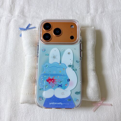 可爱看金鱼米菲兔圆边双层适用苹果17promax手机壳iPhone16新款保护套15/14/13全包硅胶防摔日韩小众