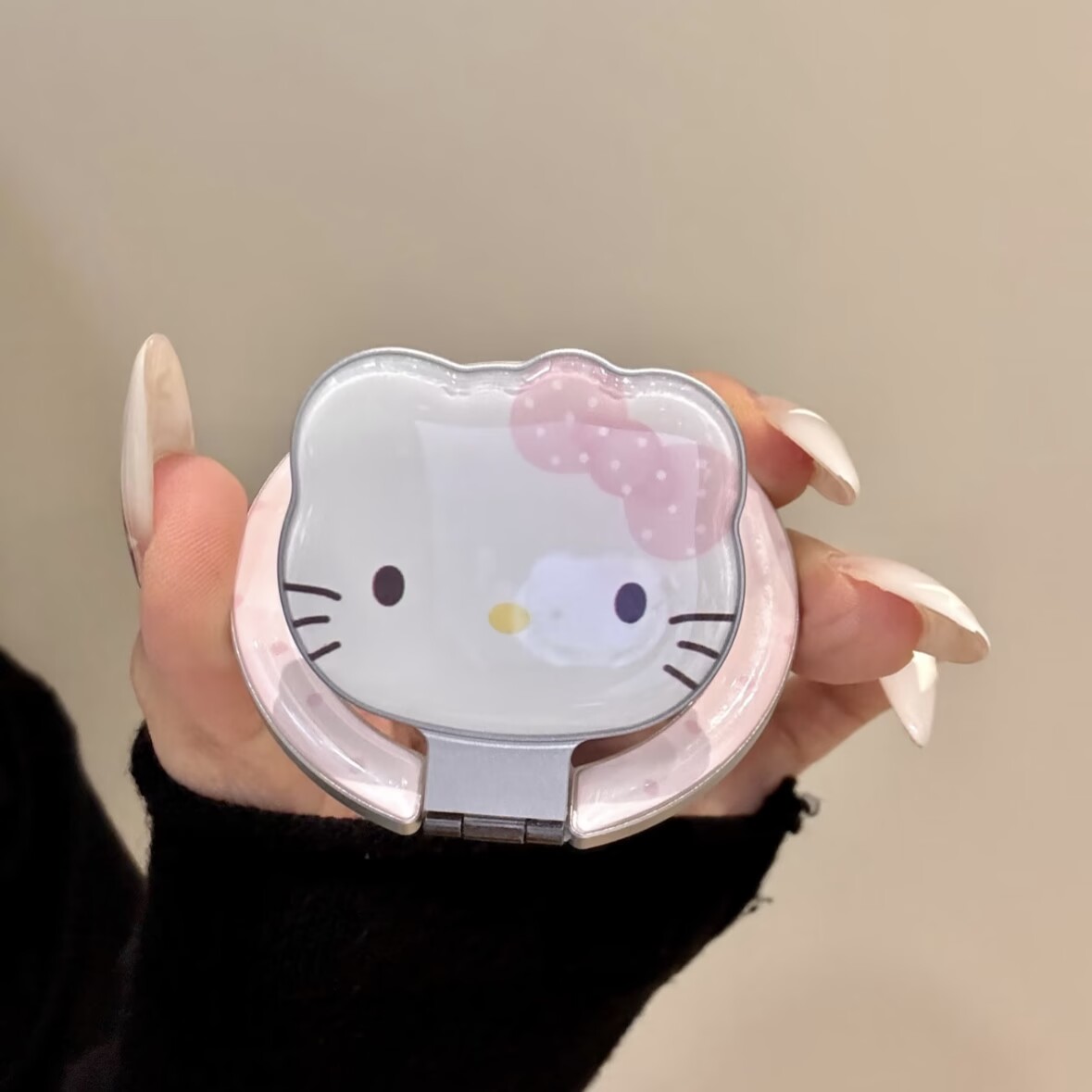 可爱粉波点kitty适用MagSafe手机磁吸懒人支架气囊伸缩强力吸附女