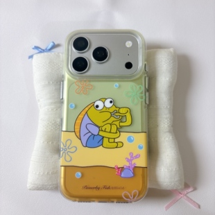 可爱透黄色比奇堡居民圆边双层适用苹果17promax手机壳iPhone16新款保护套15 /14/13全包硅胶防摔日韩