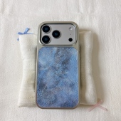 ins蓝色晕染皮纹适用苹果17promax手机壳iPhone16新款 保护套15 13全包硅胶防摔日韩