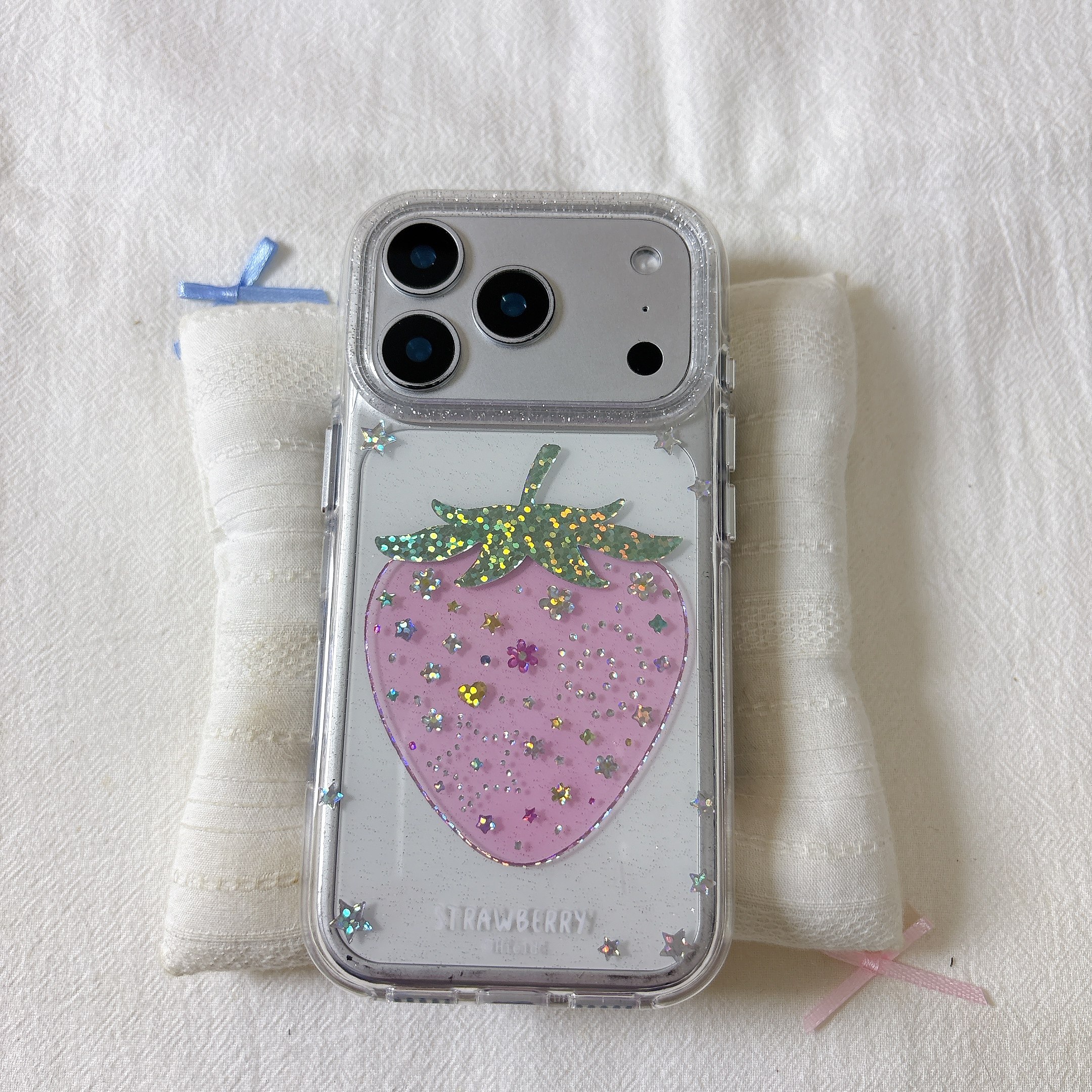 ins星星鎏金草莓圆边双层适用苹果17promax手机壳iPhone16新款保护套15 /14/13全包硅胶防摔日韩