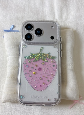 ins星星鎏金草莓圆边双层适用苹果17promax手机壳iPhone16新款保护套15 /14/13全包硅胶防摔日韩