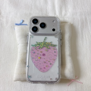 13全包硅胶防摔日韩 保护套15 ins星星鎏金草莓圆边双层适用苹果17promax手机壳iPhone16新款