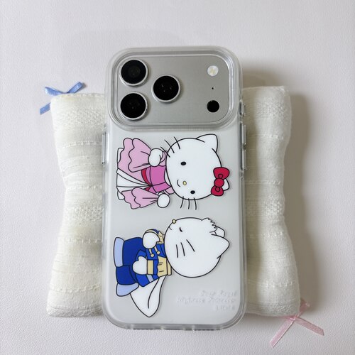 可爱kitty版王子邀舞公主磨砂圆边双层适用苹果17promax手机壳iPhone16新款保护套15 /14/13全包硅胶防摔日韩