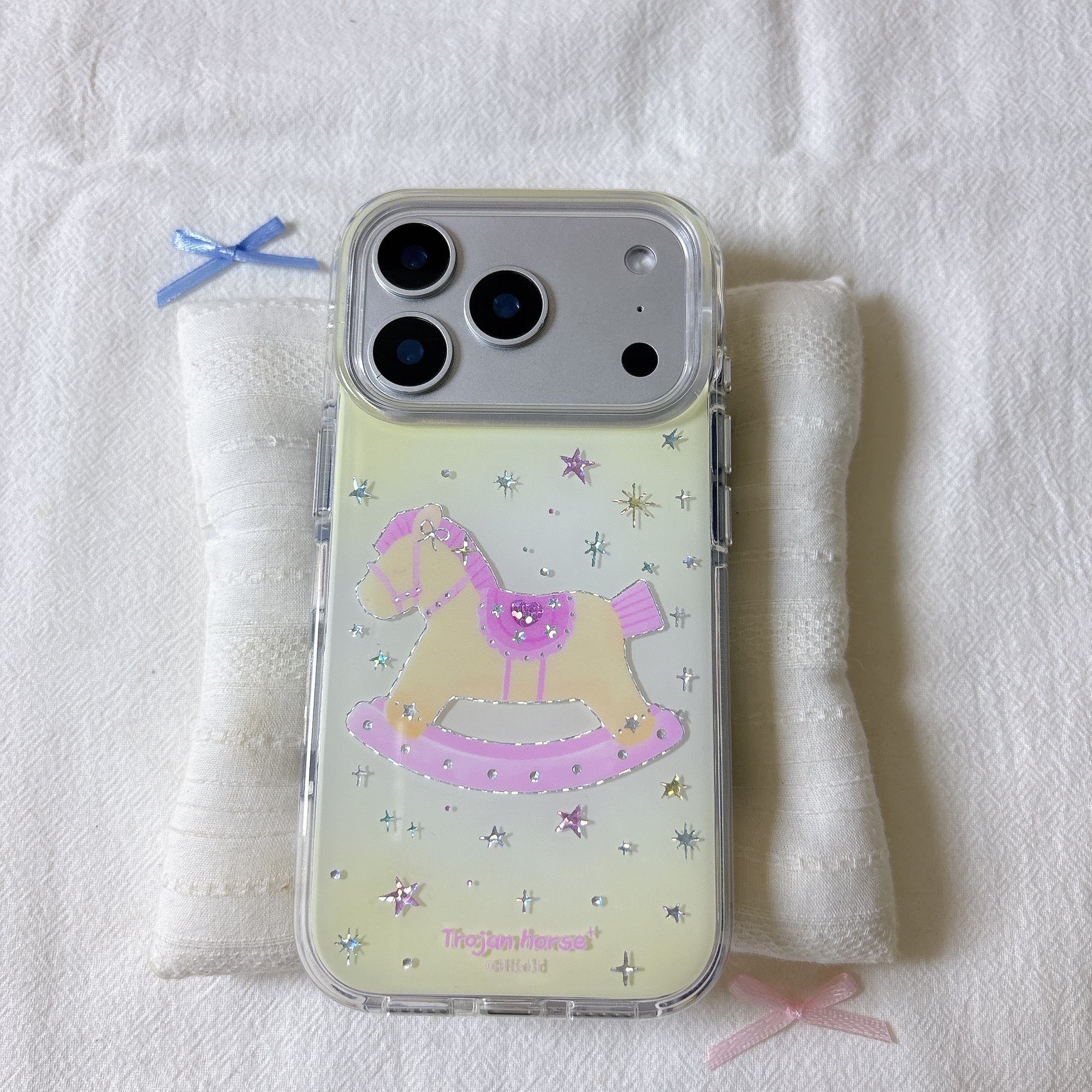 可爱闪片星星木马圆边双层适用苹果17promax手机壳iPhone16新款保护套15/14/13全包硅胶防摔日韩小众