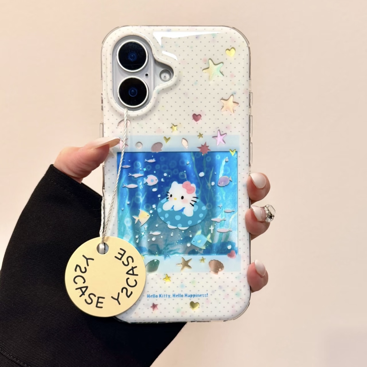 可爱波点小鱼泳圈kitty圆边双层适用苹果16promax手机壳iPhone15新款保护套14/13全包硅胶防摔日韩小众