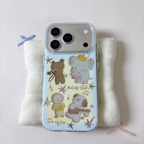 可爱音乐会小动物磨砂圆边双层适用苹果17promax手机壳iPhone16新款保护套15 /14/13全包硅胶防摔日韩