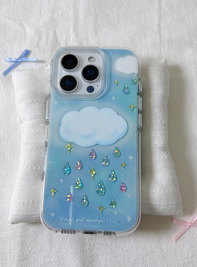 ins白云雨滴圆边双层适用苹果16promax手机壳iPhone15新款保护套14/13全包硅胶防摔日韩小众