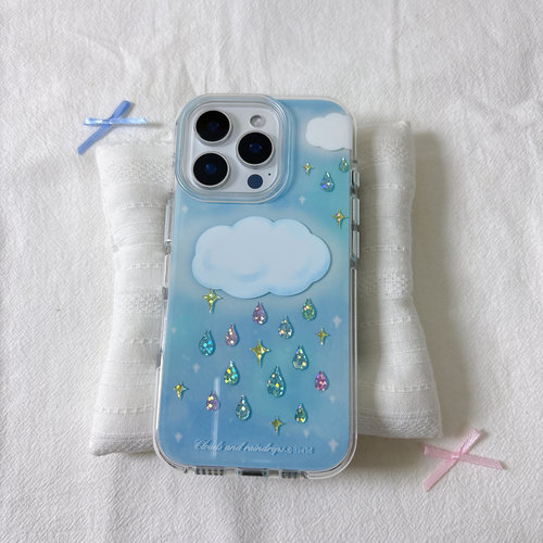 ins白云雨滴圆边双层适用苹果16promax手机壳iPhone15新款保护套14/13全包硅胶防摔日韩小众