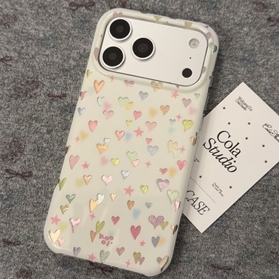 ins满屏彩色小爱心圆边双层适用苹果17promax手机壳iPhone16新款保护套15 /14/13全包硅胶防摔日韩