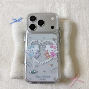 可爱鎏金爱心天使kitty圆边双层适用苹果17promax手机壳iPhone16新款保护套15 /14/13全包硅胶防摔日韩