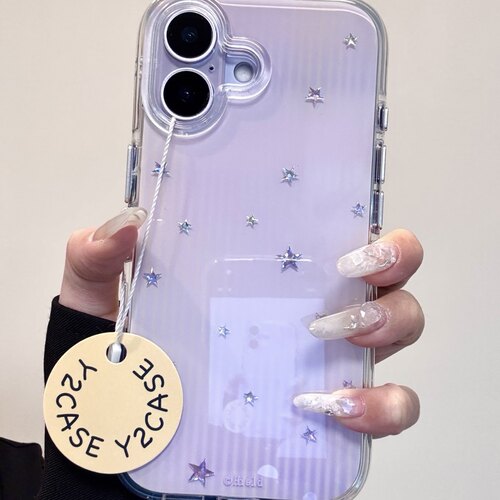 ins高级感紫底闪片星星圆边双层适用苹果17promax手机壳iPhone16新款保护套15 /14/13全包硅胶防摔日韩小众