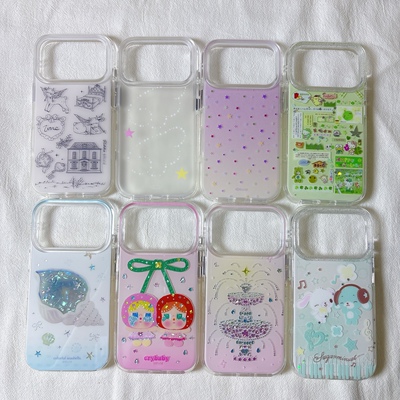 ins闪片粉色喷泉圆边双层适用苹果17promax手机壳iPhone16新款保护套15/14/13全包硅胶防摔日韩小众